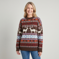 Women's Reindeer Christmas Jumper Fair Isle Oversized – Brown