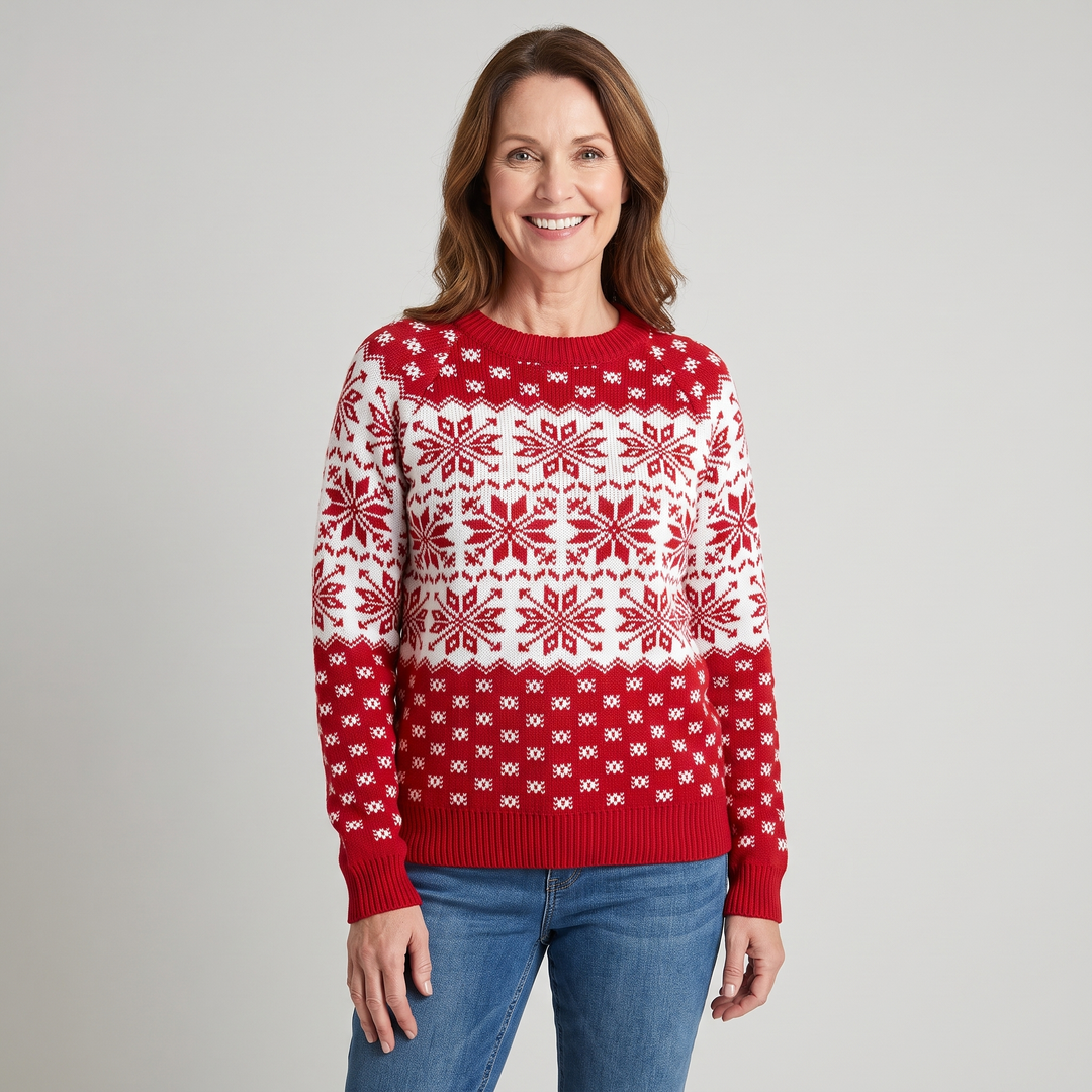 Women's Wool Blend Fair Isle Christmas Jumper Relaxed Fit Red 0