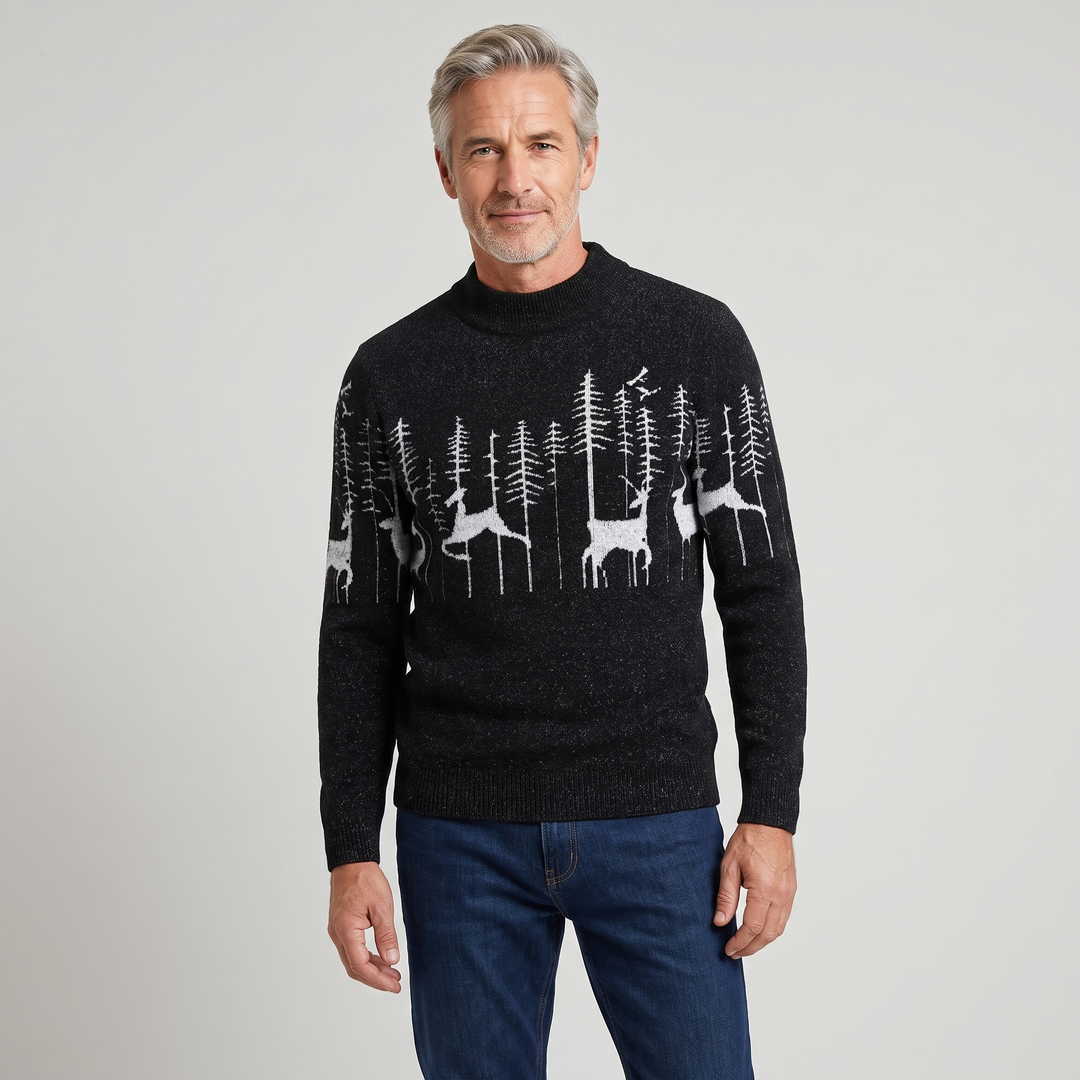 Men's Reindeer Forest Christmas Jumper Knitted Black 0