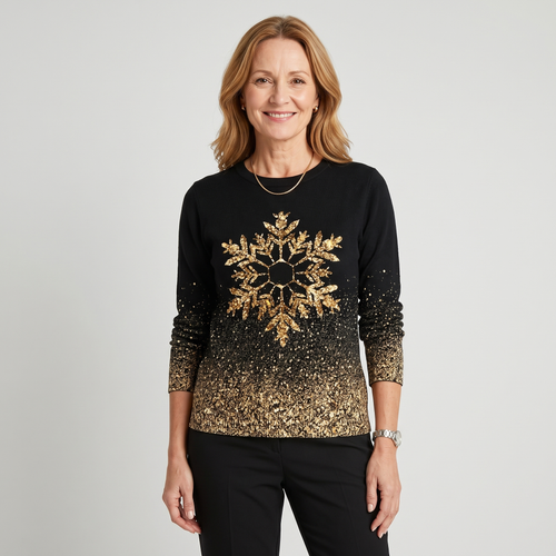 Women's Gold Snowflake Sparkle Christmas Jumper Black 0