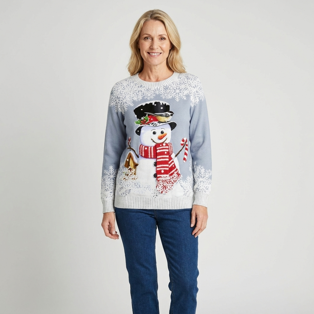 Womens Christmas Jumper Snowman Reindeer Knit Pullover