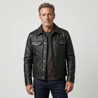 Men's Rugged Patina Leather Zip-Up Jacket for Active Wear