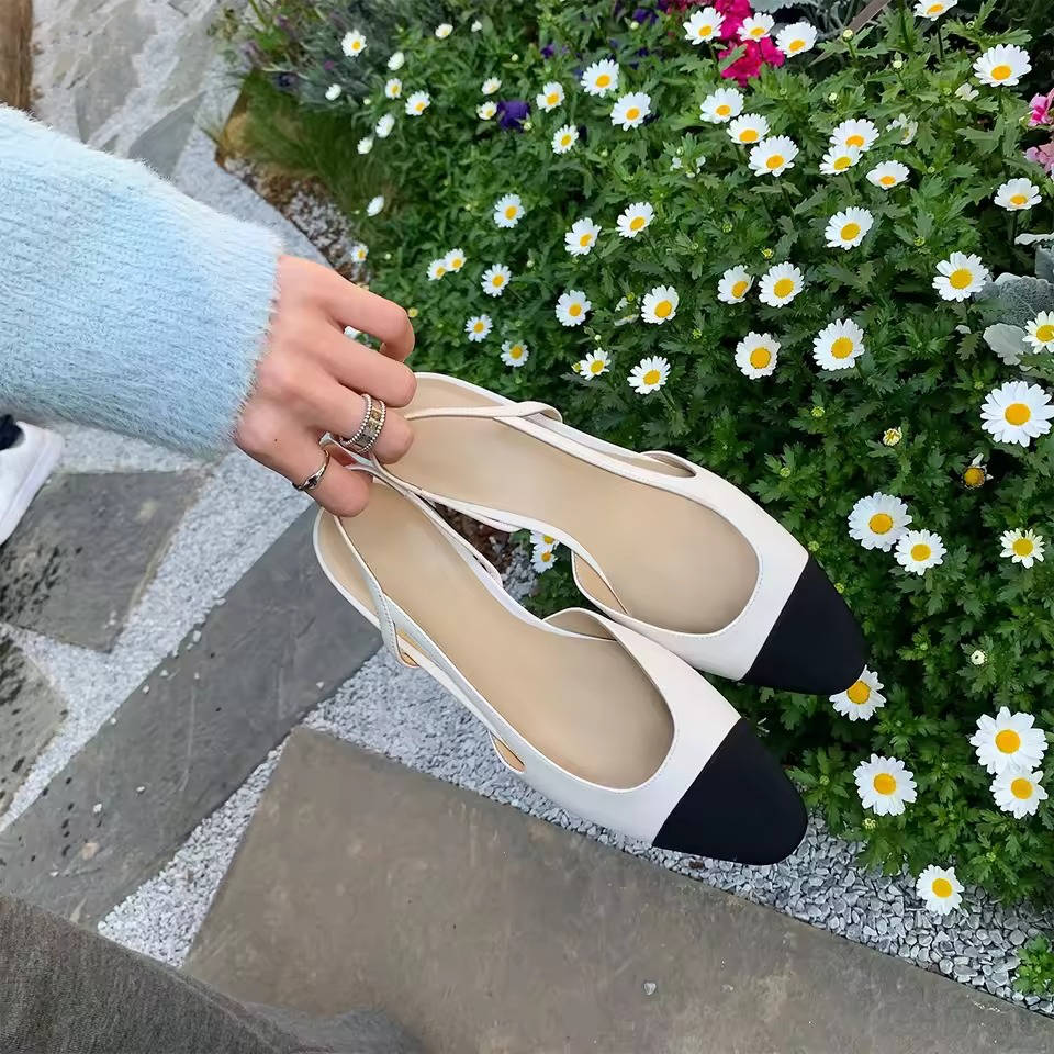 Colette | Two-Tone Cap Toe Slingback Orthopedic Flats with Block Heel