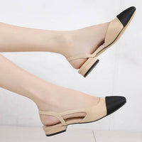 Colette | Two-Tone Cap Toe Slingback Orthopedic Flats with Block Heel