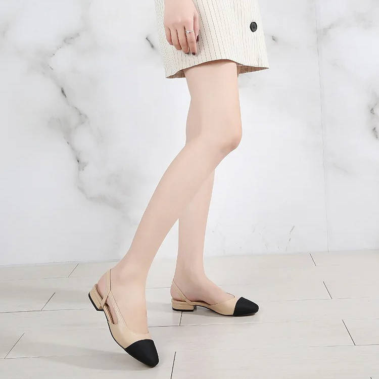 Colette | Two-Tone Cap Toe Slingback Orthopedic Flats with Block Heel