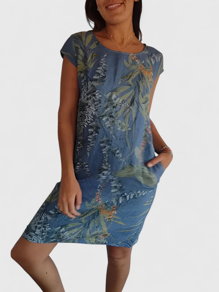 Margaux | Botanical Print Linen Summer Dress