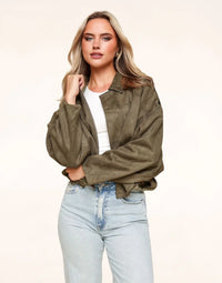 Marlena | Women's Bomber Jacket – Suede Oversized Lapel Collar