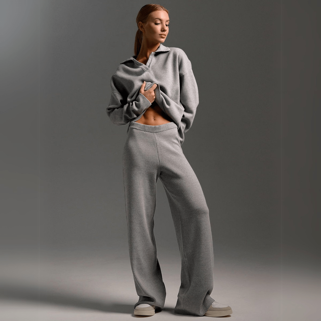 Odalys | Women's Knitted Tracksuit – Wide Leg Loungewear Set