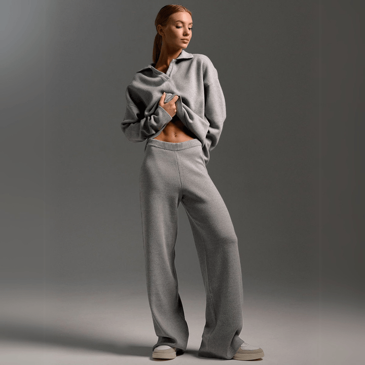 Odalys | Women's Knitted Tracksuit – Wide Leg Loungewear Set