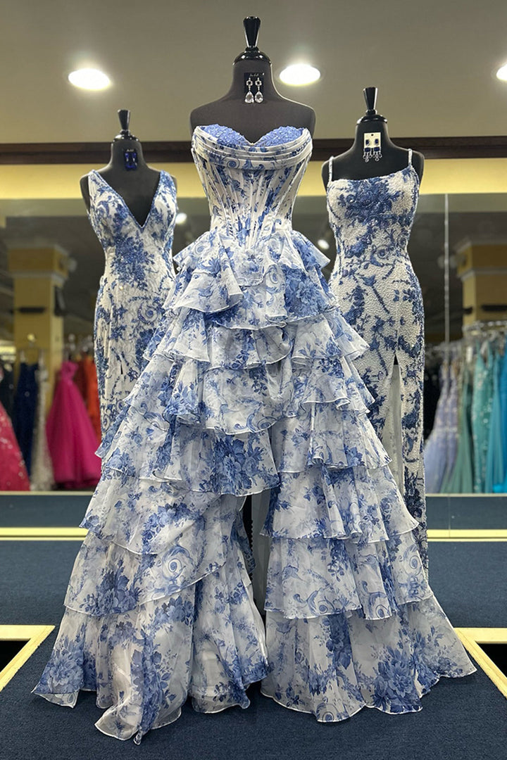 Versailles | Floral Corset Tiered Ruffle Maxi Wedding Guest Dress