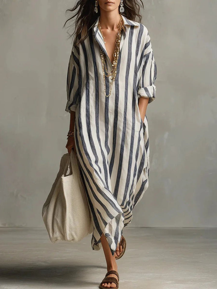 Salomé | Women's Collared Striped Summer Dress with Oversized Silhouette