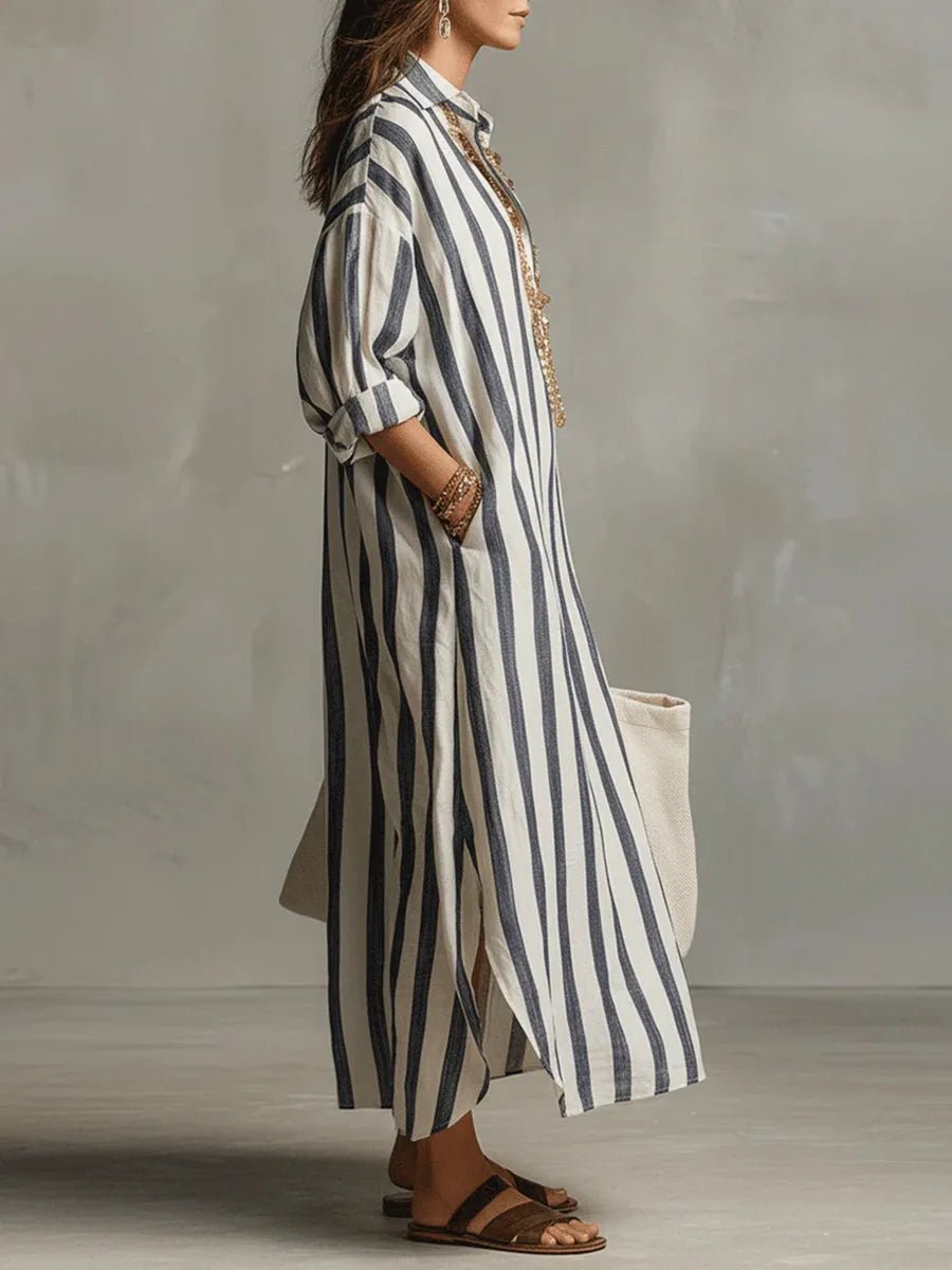 Salomé | Women's Collared Striped Summer Dress with Oversized Silhouette