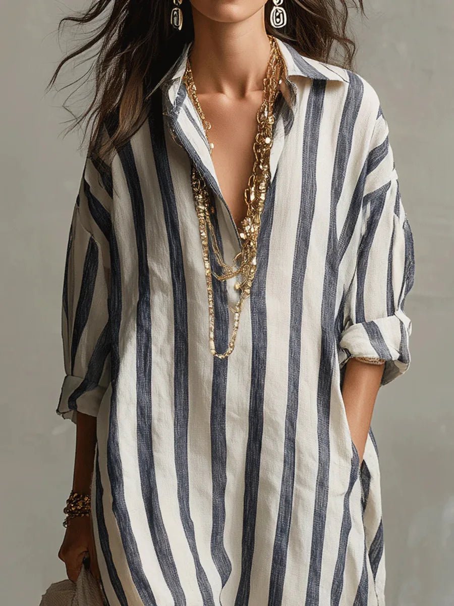 Salomé | Women's Collared Striped Summer Dress with Oversized Silhouette