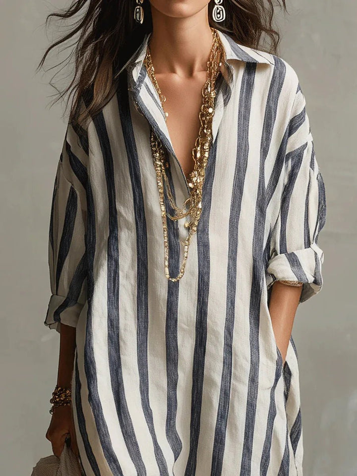Salomé | Women's Collared Striped Summer Dress with Oversized Silhouette