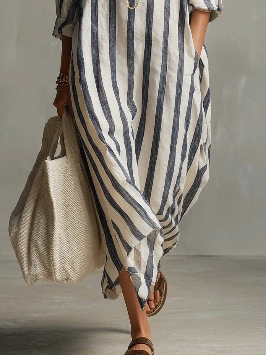 Salomé | Women's Collared Striped Summer Dress with Oversized Silhouette