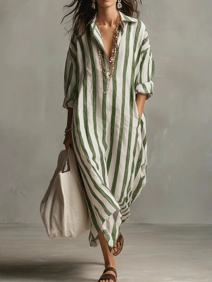 Salomé | Women's Collared Striped Summer Dress with Oversized Silhouette