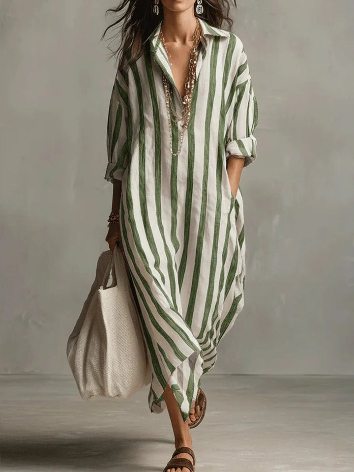 Salomé | Women's Collared Striped Summer Dress with Oversized Silhouette