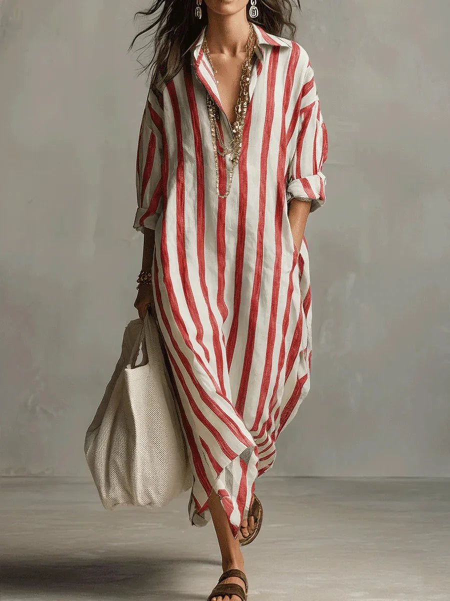 Salomé | Women's Collared Striped Summer Dress with Oversized Silhouette