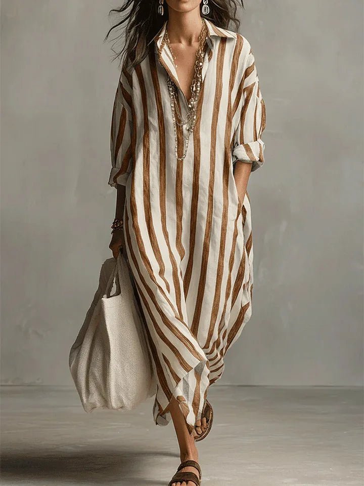 Salomé | Women's Collared Striped Summer Dress with Oversized Silhouette