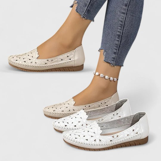 Danica | Floral Cut-Out Slip-On Orthopedic Flats in Leather