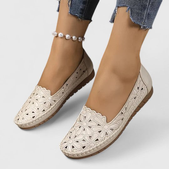 Danica | Floral Cut-Out Slip-On Orthopedic Flats in Leather