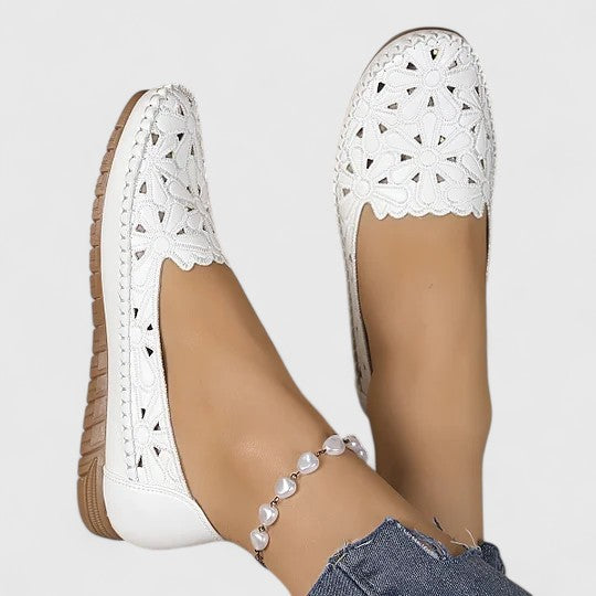 Danica | Floral Cut-Out Slip-On Orthopedic Flats in Leather