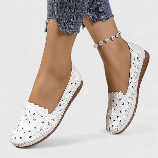 Danica | Floral Cut-Out Slip-On Orthopedic Flats in Leather