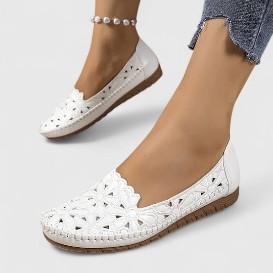 Danica | Floral Cut-Out Slip-On Orthopedic Flats in Leather