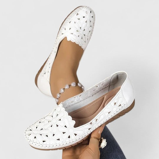 Danica | Floral Cut-Out Slip-On Orthopedic Flats in Leather