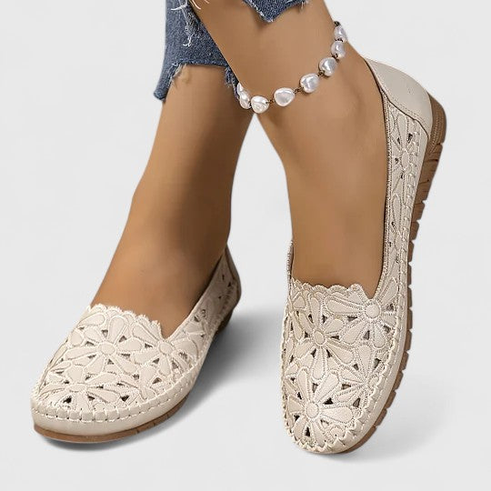 Danica | Floral Cut-Out Slip-On Orthopedic Flats in Leather