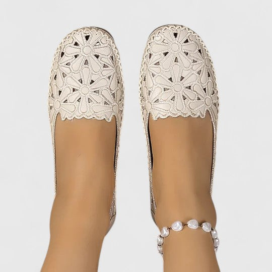 Danica | Floral Cut-Out Slip-On Orthopedic Flats in Leather