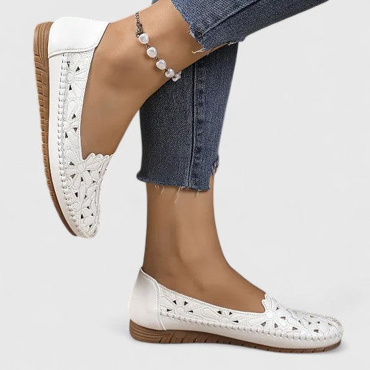 Danica | Floral Cut-Out Slip-On Orthopedic Flats in Leather