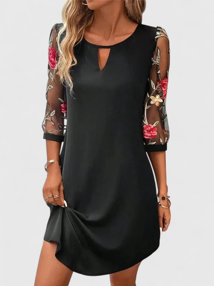 Vivienne | Floral Embroidered Mesh Sleeve Summer Dress