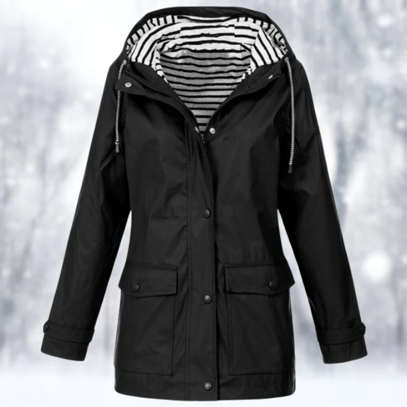 Emmeline | Women's Hooded Button-Front Waterproof Coat – Patch Pocket Raincoat