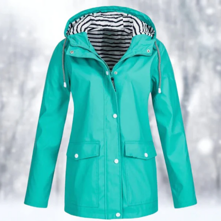 Emmeline | Women's Hooded Button-Front Waterproof Coat – Patch Pocket Raincoat