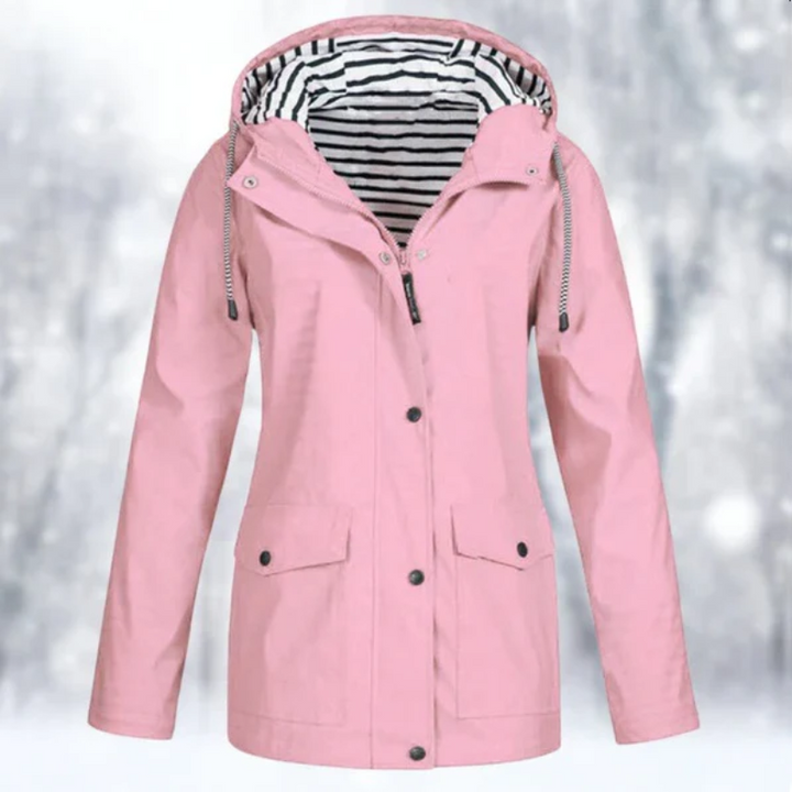 Emmeline | Women's Hooded Button-Front Waterproof Coat – Patch Pocket Raincoat