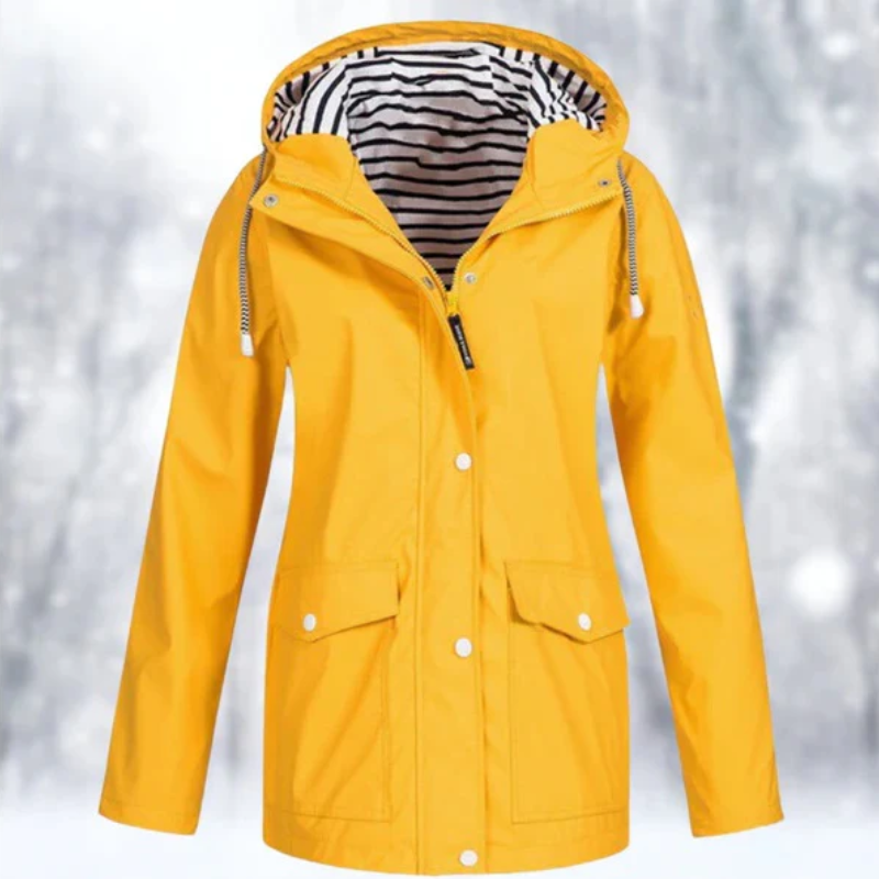 Emmeline | Women's Hooded Button-Front Waterproof Coat – Patch Pocket Raincoat