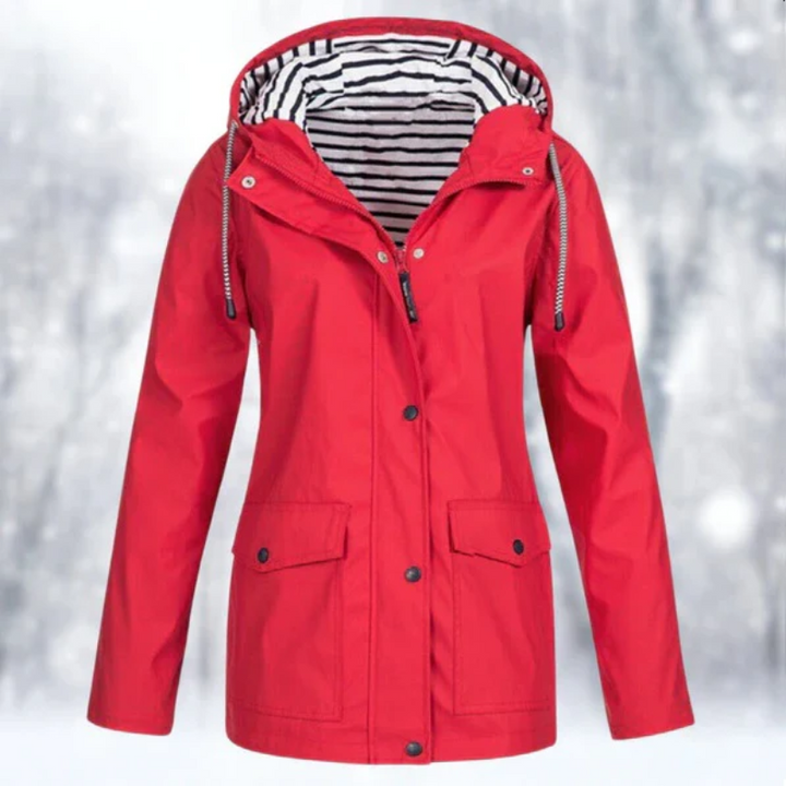 Emmeline | Women's Hooded Button-Front Waterproof Coat – Patch Pocket Raincoat