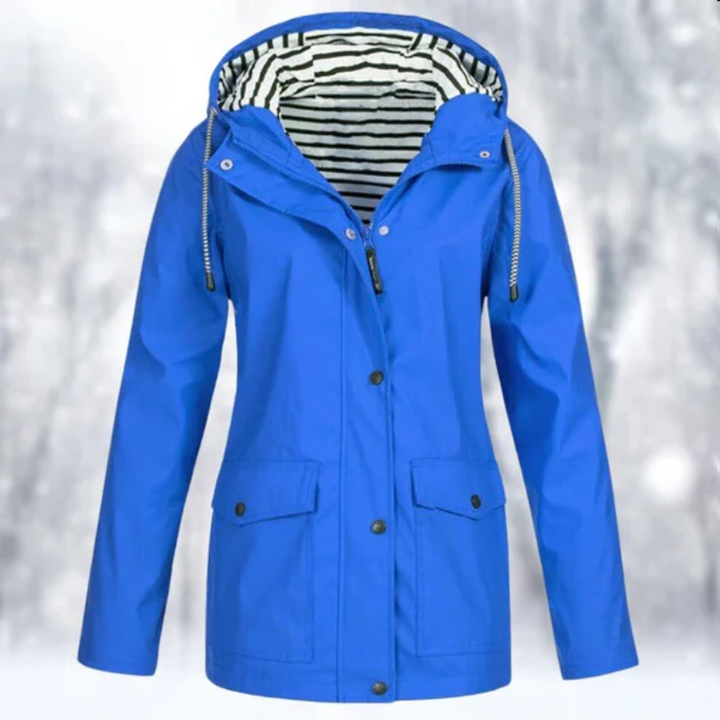 Emmeline | Women's Hooded Button-Front Waterproof Coat – Patch Pocket Raincoat