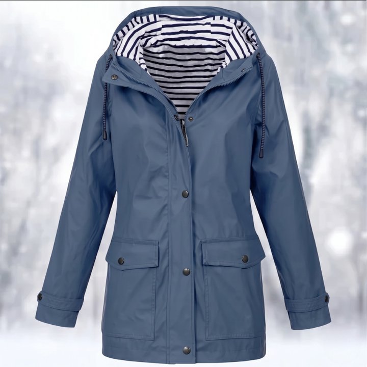 Emmeline | Women's Hooded Button-Front Waterproof Coat – Patch Pocket Raincoat
