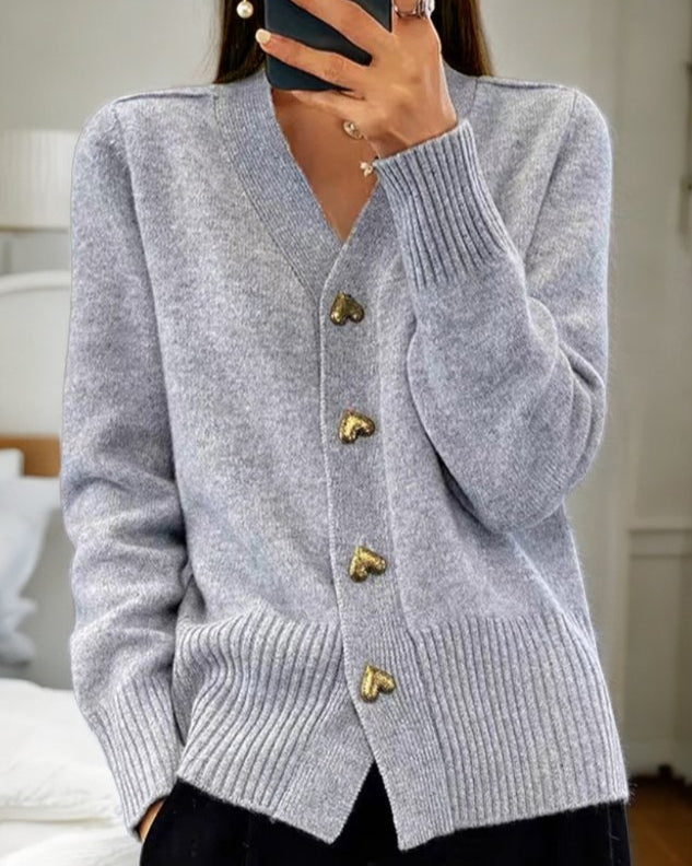 Anastasia | Women's V-Neck Button-Front Cardigan – Ribbed Knit Design