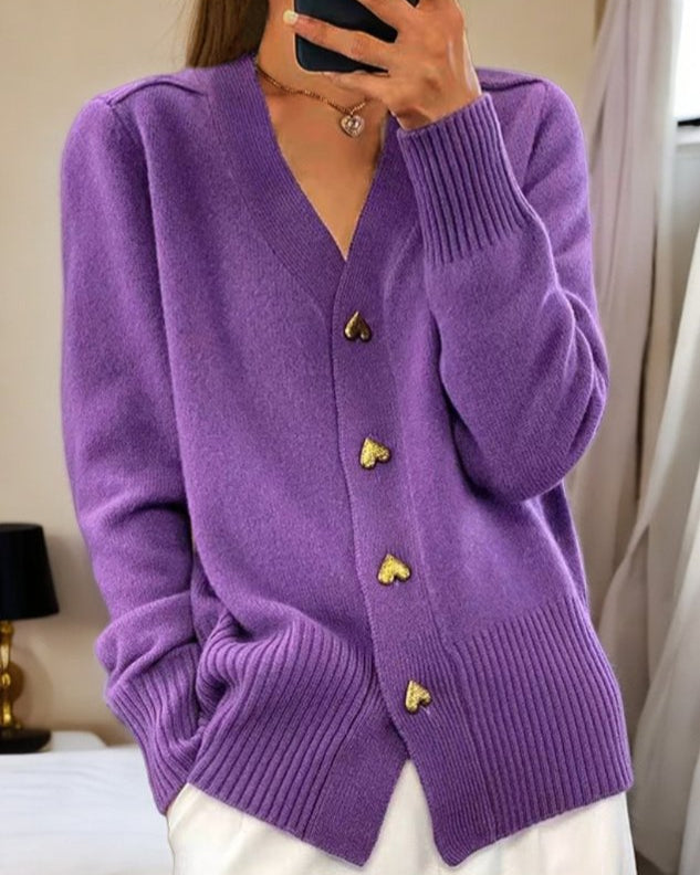 Anastasia | Women's V-Neck Button-Front Cardigan – Ribbed Knit Design