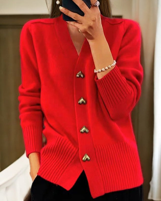 Anastasia | Women's V-Neck Button-Front Cardigan – Ribbed Knit Design