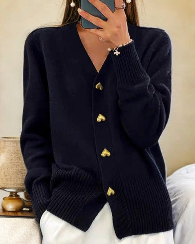 Anastasia | Women's V-Neck Button-Front Cardigan – Ribbed Knit Design