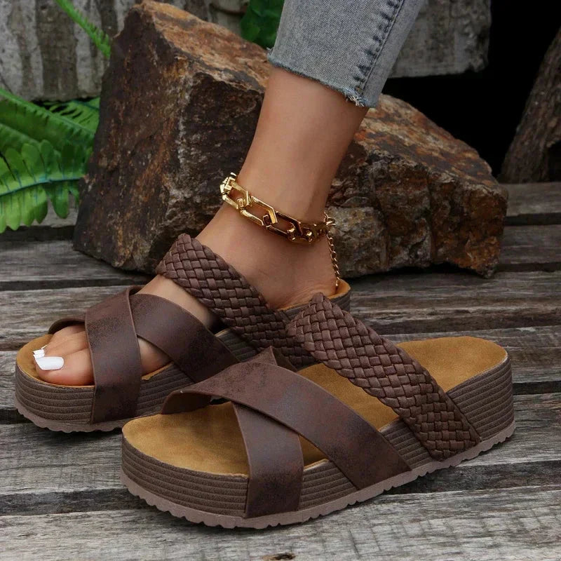 Paloma | Woven Cross-Strap Sandals with Platform Wedge Sole