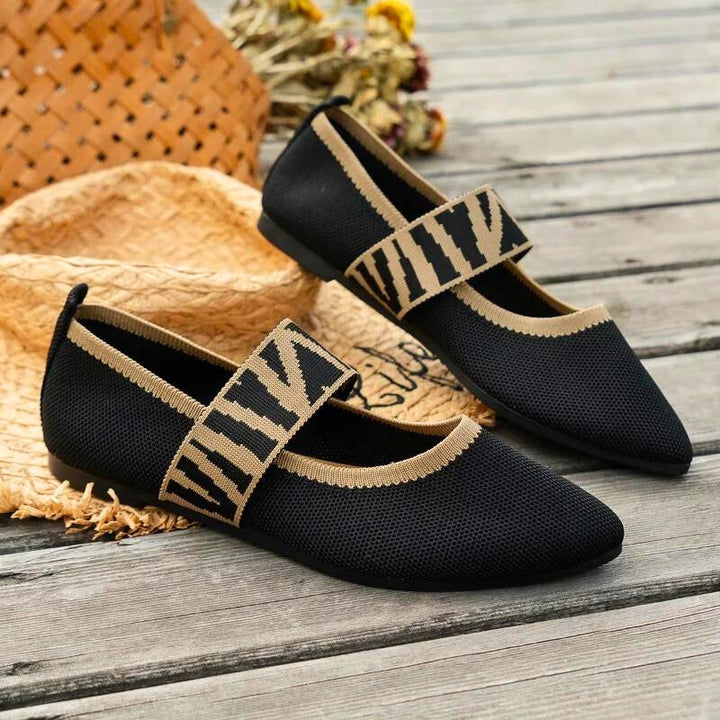 Calla | Knit Pointed Toe Mary Jane Orthopedic Flats with Check Strap
