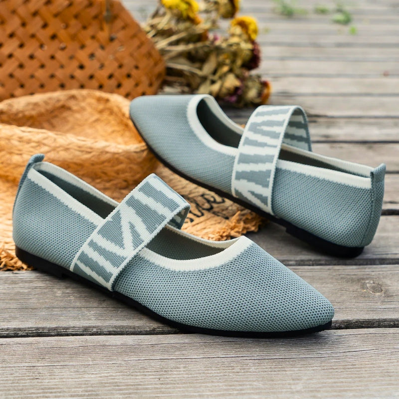 Calla | Knit Pointed Toe Mary Jane Orthopedic Flats with Check Strap