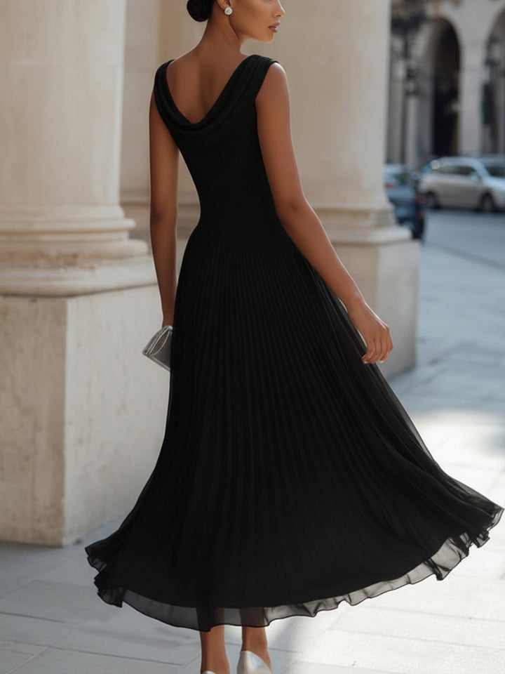 Aria | Cowl Drape Sleeveless Pleated Midi Dress in Chiffon