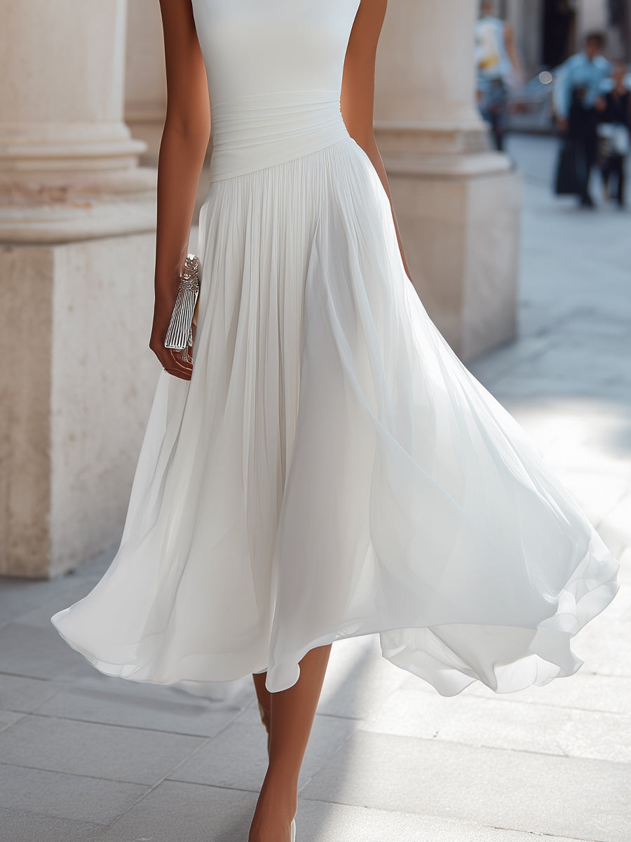 Aria | Cowl Drape Sleeveless Pleated Midi Dress in Chiffon