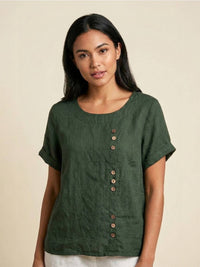 Simone | Side Button Detail Short Sleeve Linen Blouse